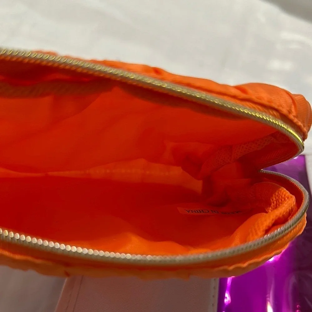 Ulta Beauty 3 Piece Makeup Bag Set White Orange Pink Ruched Cosmetic Pouches New